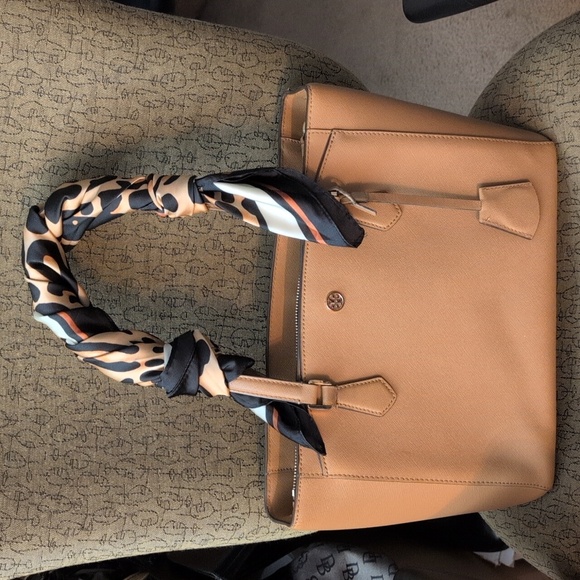 Tory Burch Elegant Brown Tan Shoulder Tote Bag In Good Condition W/flaws - Picture 3 of 14